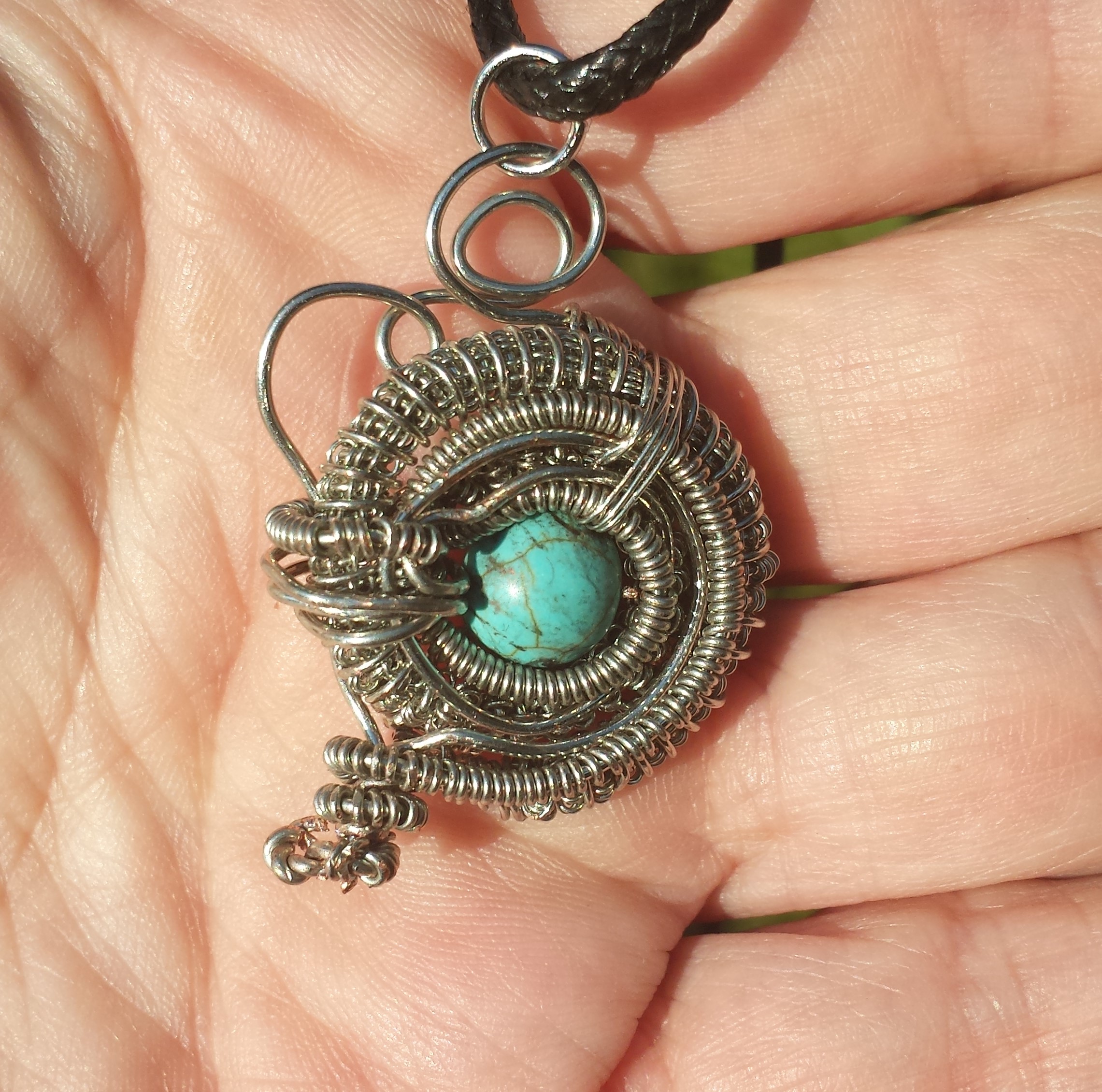 Turquoise, wire wrap, spiral, jewelry, gift, pendant, blue