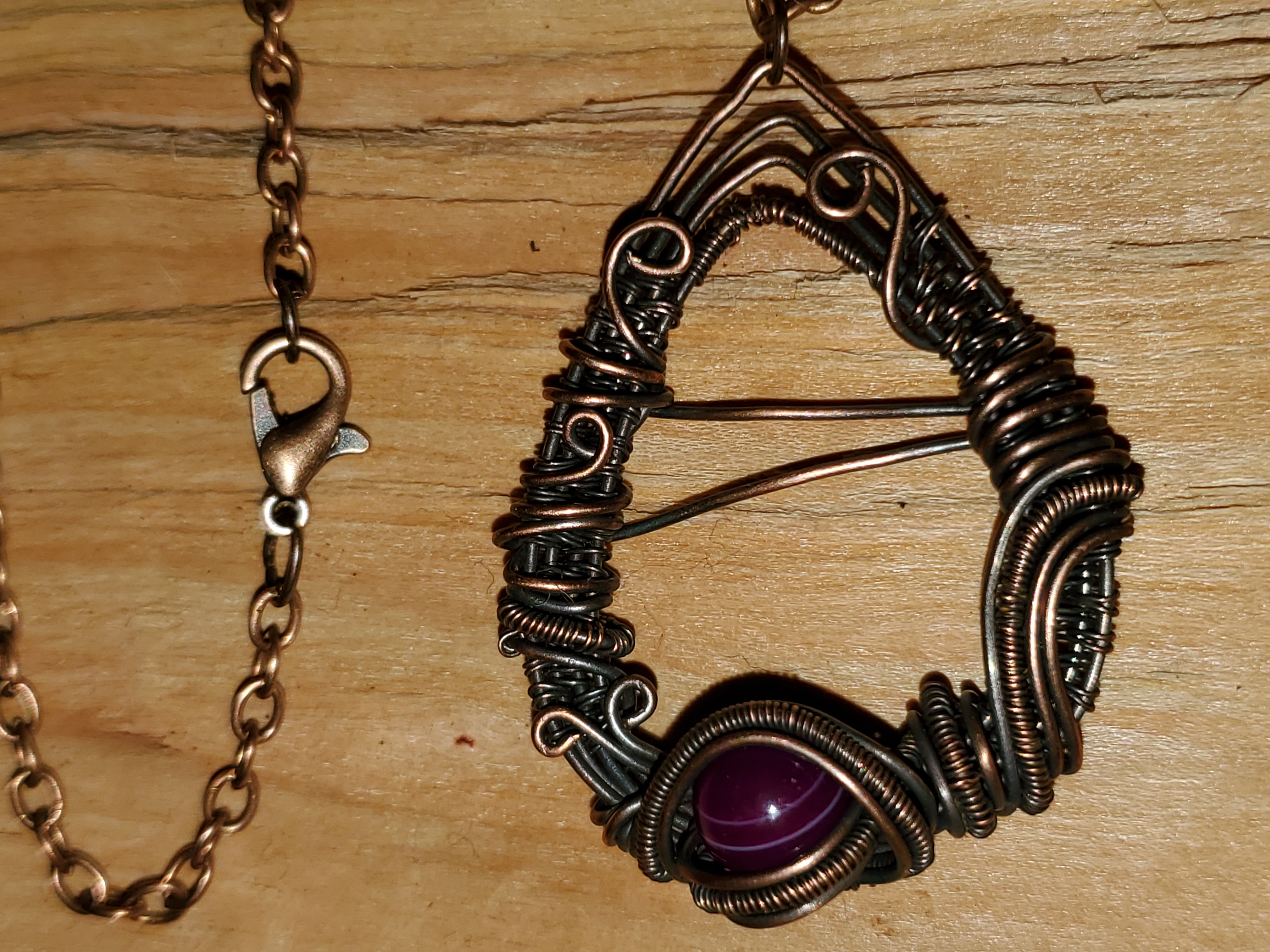 stripped agate, agate, purple, agate necklace, charm, pendant, amulet, crystal, crystal jewely, stone, stone jewelry, wire, copper wire, wire wrapped, necklace, spiritual, healing, semi precious, art, handcrafted, unique gift, magical pendant