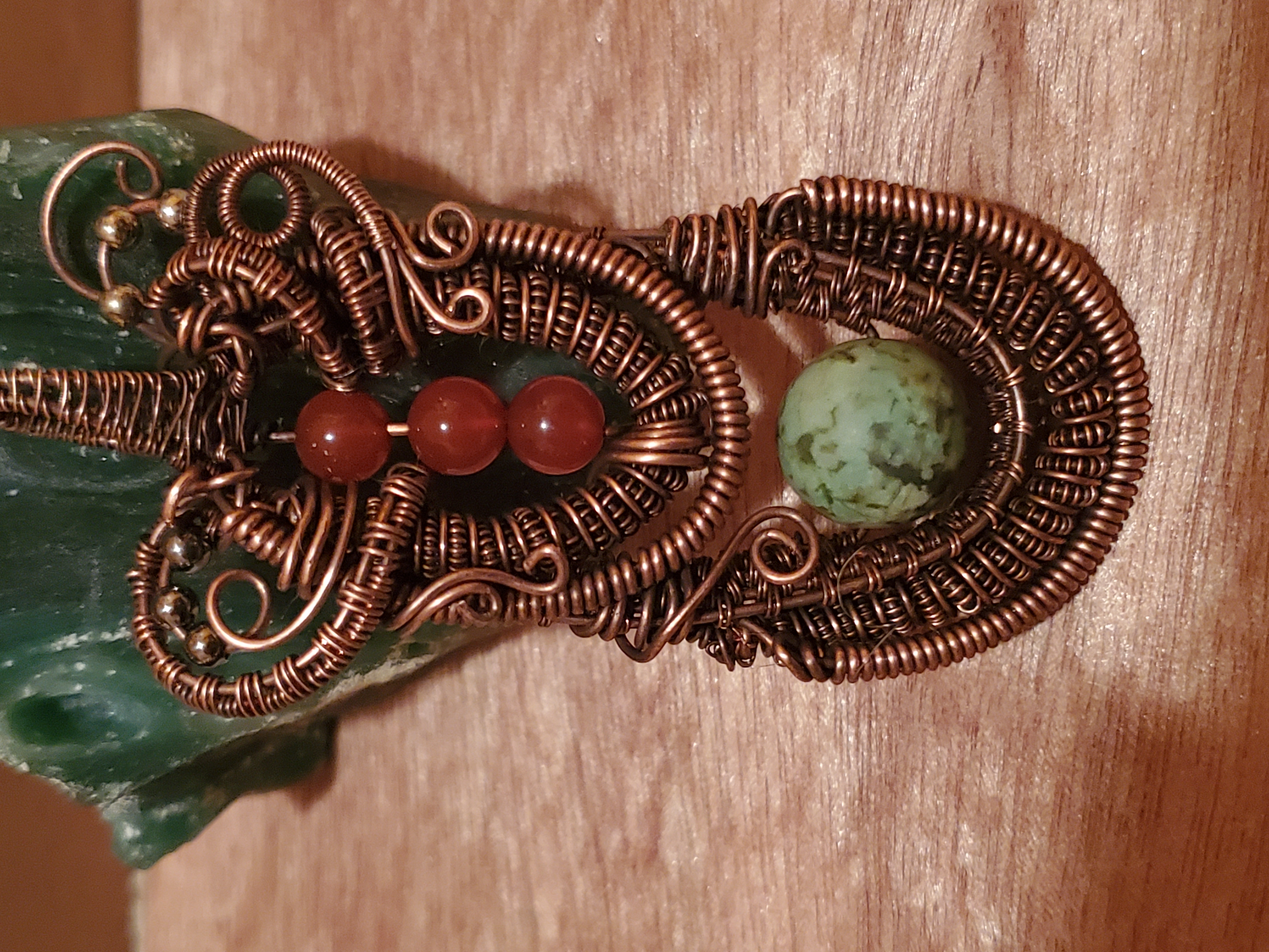 African Turquoise, carnelian, heady pendant, copper, wire wrapped, stone jewelry, unique, gift